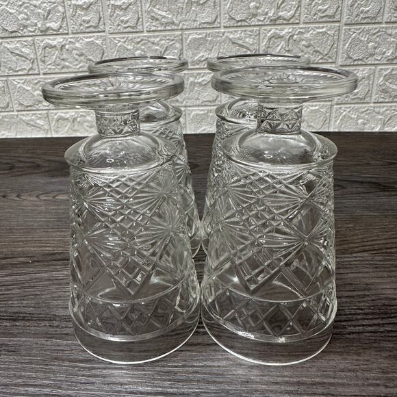Hazel Atlas Gothic Big Top Peanut Butter Glasses Clear Pressed Drinking Set of 4 - Picture 9 of 10